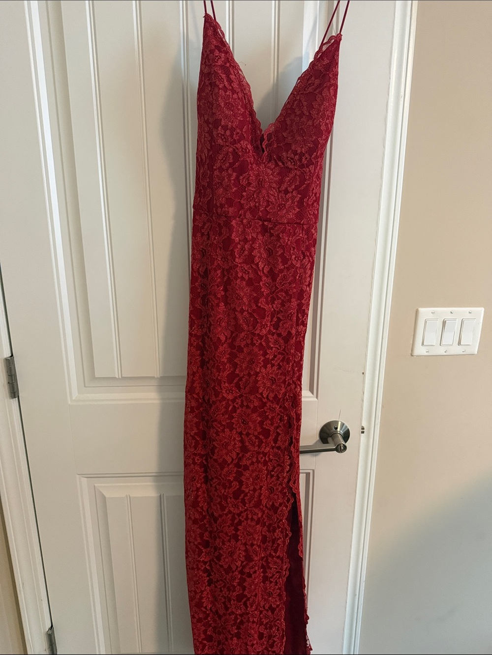 Red Lace Maxi Dress with V-Neck